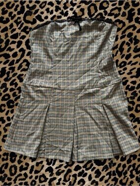 Motel Rocks Black, White and Tan Plaid Strapless Dress